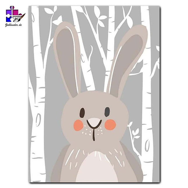 Hase im Wald - Kinderzeichnung | Malen nach Zahlen-Zahlmaler.de