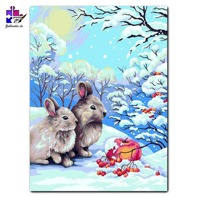 Hasenpaar im Schnee | Malen nach Zahlen-Zahlmaler.de