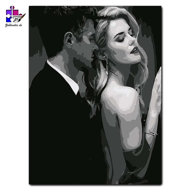 Heißer Kuss - schwarz-weiß | Malen nach Zahlen-Zahlmaler.de