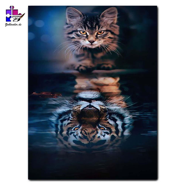 Kätzchen und Tiger - Spiegelbild | Malen nach Zahlen-Zahlmaler.de