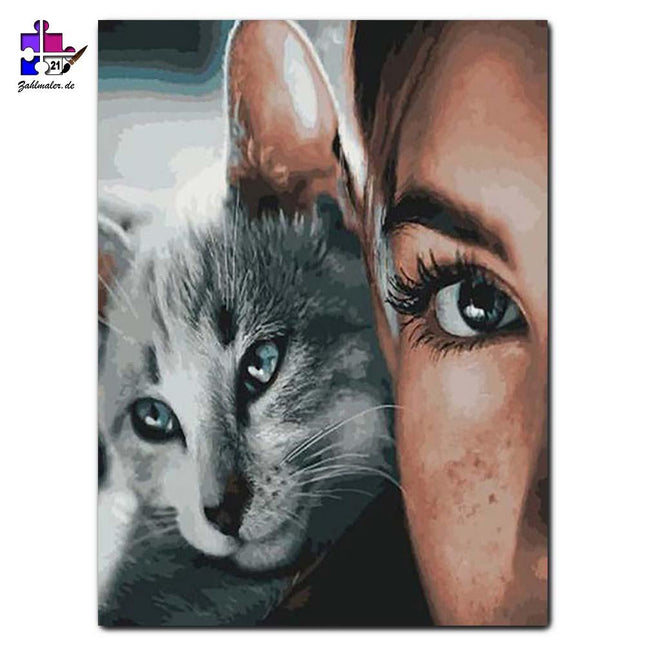 Katze und Frau - das perfekte Paar | Malen nach Zahlen-Zahlmaler.de