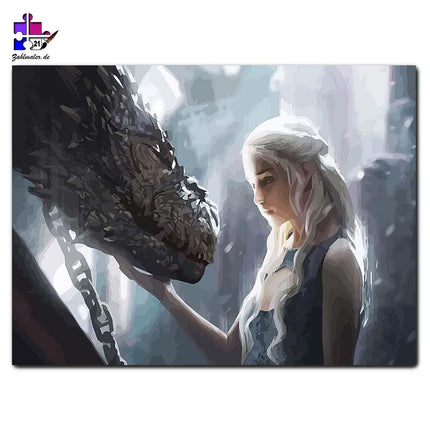 Khaleesi aus Game of Thrones mit einem Drachen | Malen nach Zahlen-Zahlmaler.de