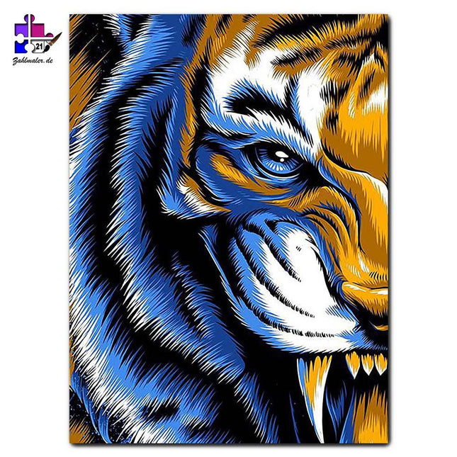 Knurrender Tiger mit eisernem Blick | Malen nach Zahlen-Zahlmaler.de