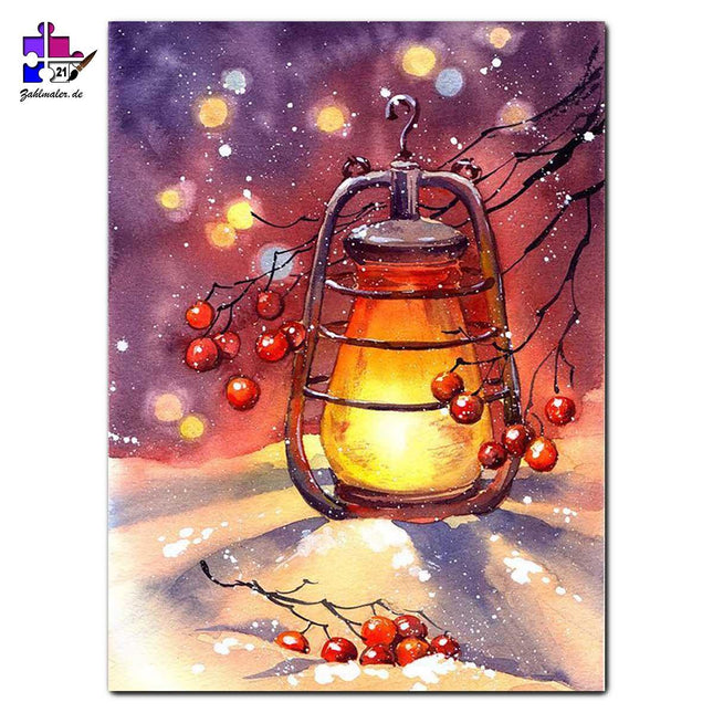 Laterne im Schnee | Malen nach Zahlen-Zahlmaler.de