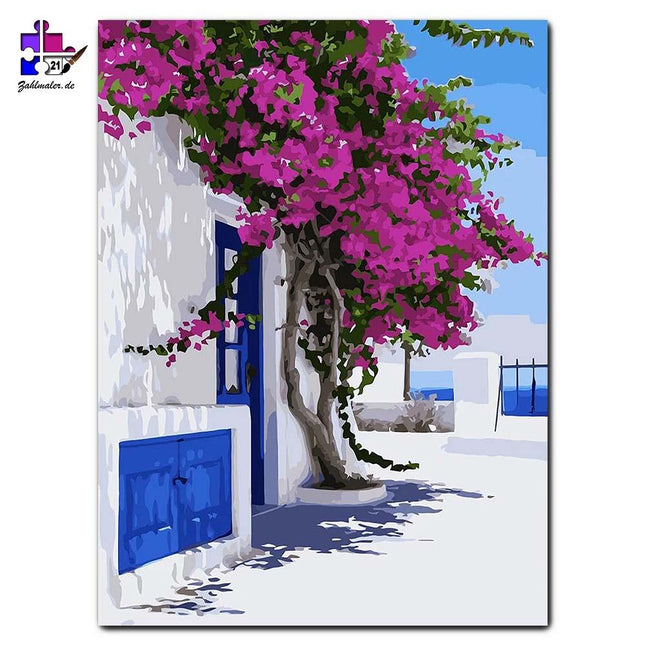 Lilane Blumen auf Mykonos | Malen nach Zahlen-Zahlmaler.de