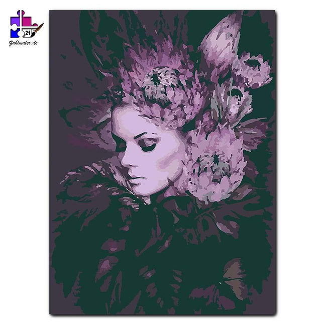 Lilane Blumen in den Haaren | Malen nach Zahlen-Zahlmaler.de