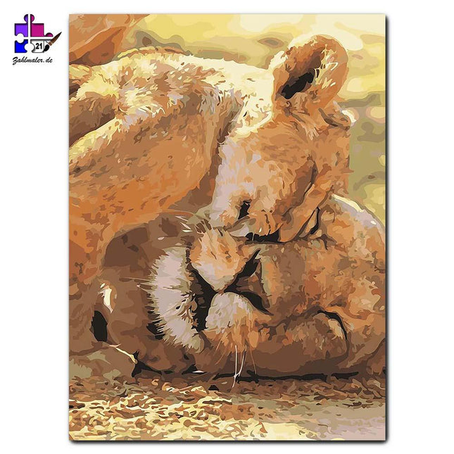 Löwenliebe zwischen Mutter und Kind | Malen nach Zahlen-Zahlmaler.de