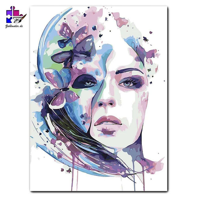 Maskierte Frau im Wasserfarbenstil | Malen nach Zahlen-Zahlmaler.de