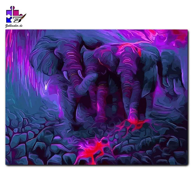 Nächtlicher Elefantenmarsch | Malen nach Zahlen-Zahlmaler.de