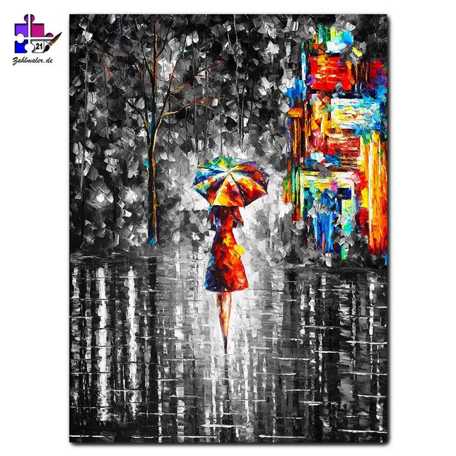 Nächtlicher Spaziergang im Regen | Malen nach Zahlen-Zahlmaler.de