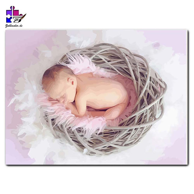 Neugeborenes im heiligen Korb | Malen nach Zahlen-Zahlmaler.de