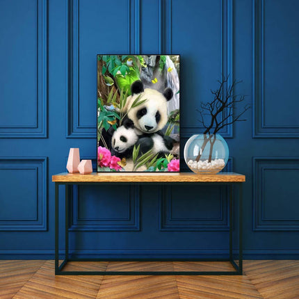 Panda Familie im Bambusgarten | Malen nach Zahlen-Zahlmaler.de