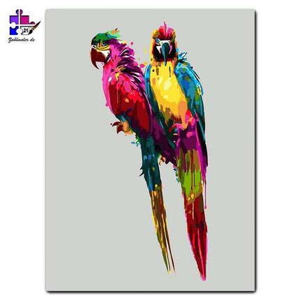 Papageie im Wasserfarbenstil | Malen nach Zahlen-Zahlmaler.de