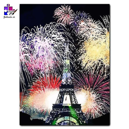 Paris mit Feuerwerk über dem Eiffelturm | Malen nach Zahlen-Zahlmaler.de