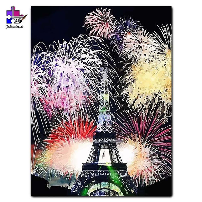 Paris mit Feuerwerk über dem Eiffelturm | Malen nach Zahlen-Zahlmaler.de