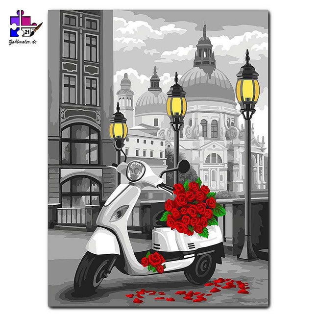 Romantische Rosen in der venezianischen Stadt | Malen nach Zahlen-Zahlmaler.de