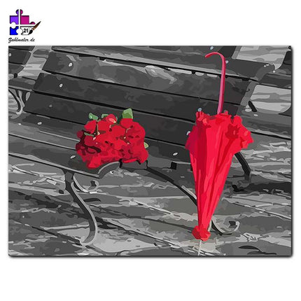 Rot, Rosen, Regenschirm, alles schwarz-weiß | Malen nach Zahlen-Zahlmaler.de