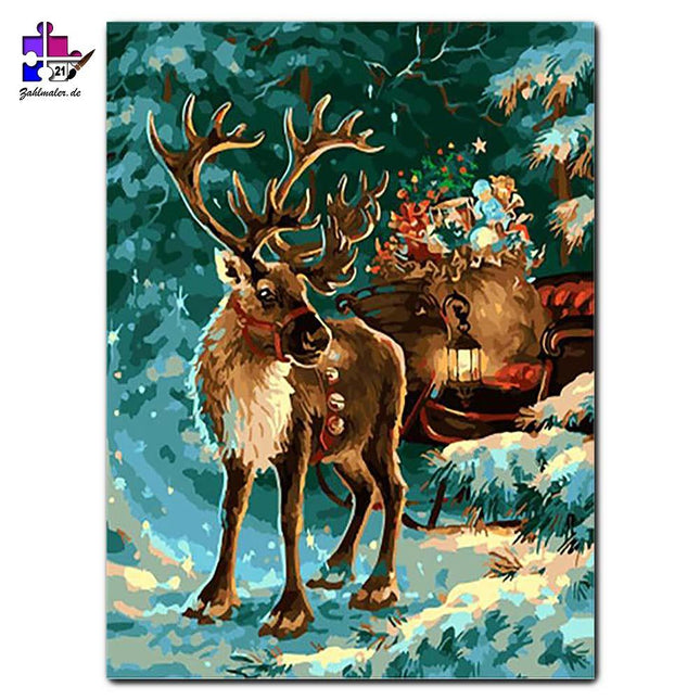 Rudolf das Rentier im Wald | Malen nach Zahlen-Zahlmaler.de