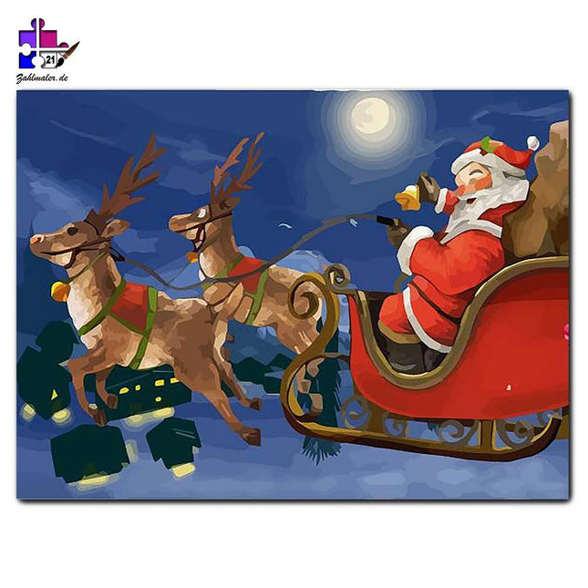 Rudolf das Rentier zieht Santas Schlitten | Malen nach Zahlen-Zahlmaler.de