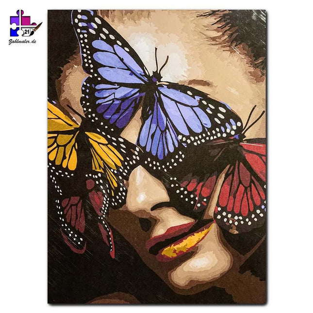 Schmetterlinge und das Gesicht | Malen nach Zahlen-Zahlmaler.de
