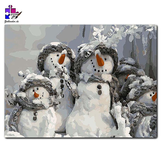 Schneemann Familie in Grautönen | Malen nach Zahlen-Zahlmaler.de