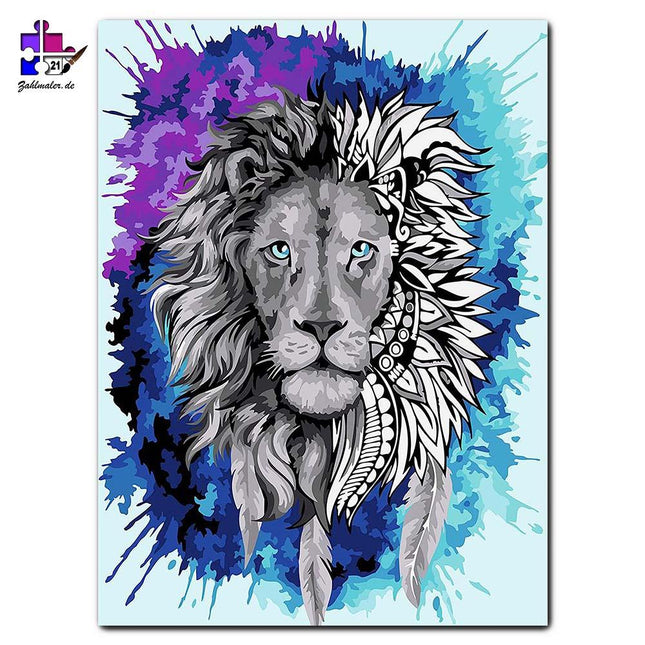 Schwarz-weißer Löwe im Zeichenstil | Malen nach Zahlen-Zahlmaler.de
