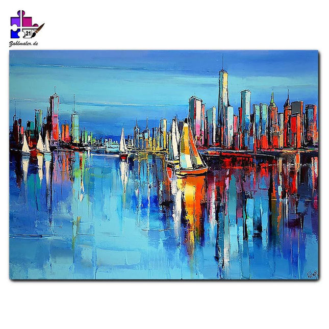 Segeln zwischen den Wolkenkratzern | Malen nach Zahlen-Zahlmaler.de