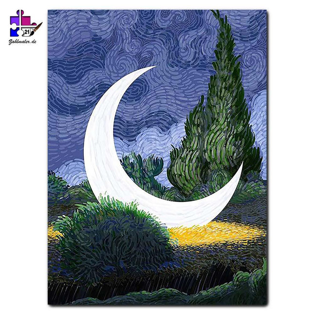 Sichelmond auf der Erde | Malen nach Zahlen-Zahlmaler.de