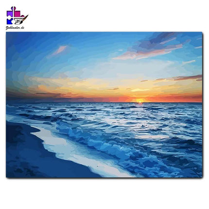 Sonnenuntergang auf blauen Wellen | Malen nach Zahlen-Zahlmaler.de