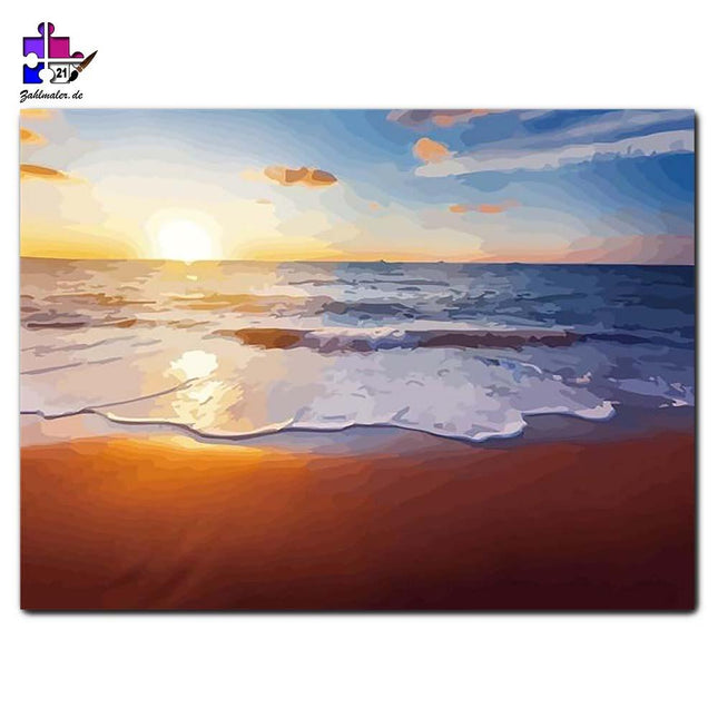 Sonnenuntergang mit weißem Wellenschaum | Malen nach Zahlen-Zahlmaler.de