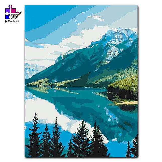 Spiegelnder Bergsee | Malen nach Zahlen-Zahlmaler.de