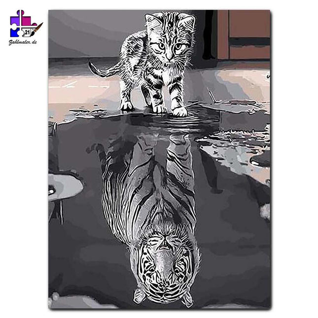 Spiegelung des Selbst - der weiße Tiger | Malen nach Zahlen-Zahlmaler.de