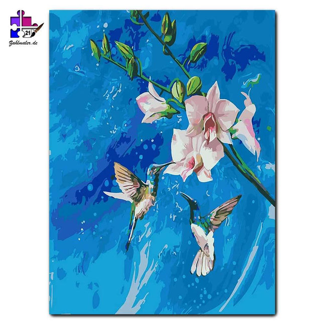 Spiel der Orchideen und Kolibris | Malen nach Zahlen-Zahlmaler.de