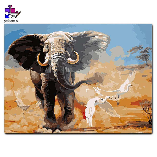Stürmender Elefant in der Sahara | Malen nach Zahlen-Zahlmaler.de