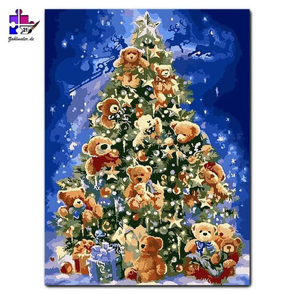 Teddys erobern den Weihnachtsbaum | Malen nach Zahlen-Zahlmaler.de