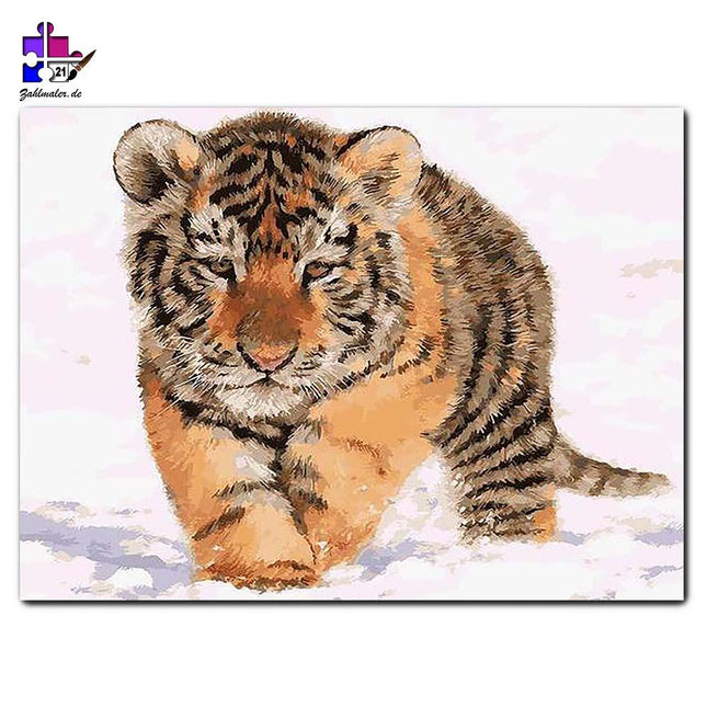 Tigerjunge auf der Jagd | Malen nach Zahlen-Zahlmaler.de