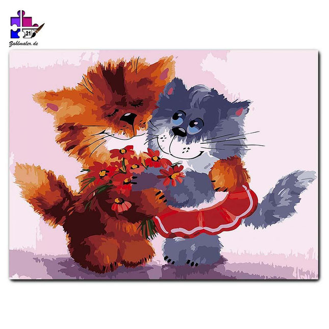 Tigerkatzen mit Blumenstrauß | Malen nach Zahlen-Zahlmaler.de