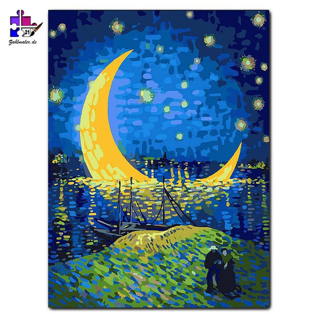 Untergang des Mondes im Meer | Malen nach Zahlen-Zahlmaler.de