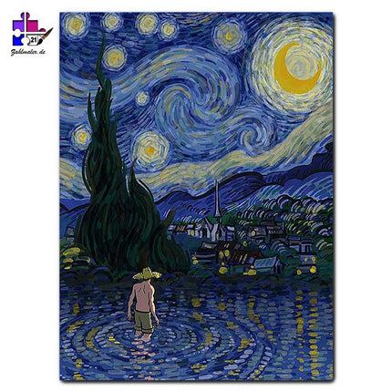 Van Gogh badet im Teich bei Nacht | Malen nach Zahlen-Zahlmaler.de