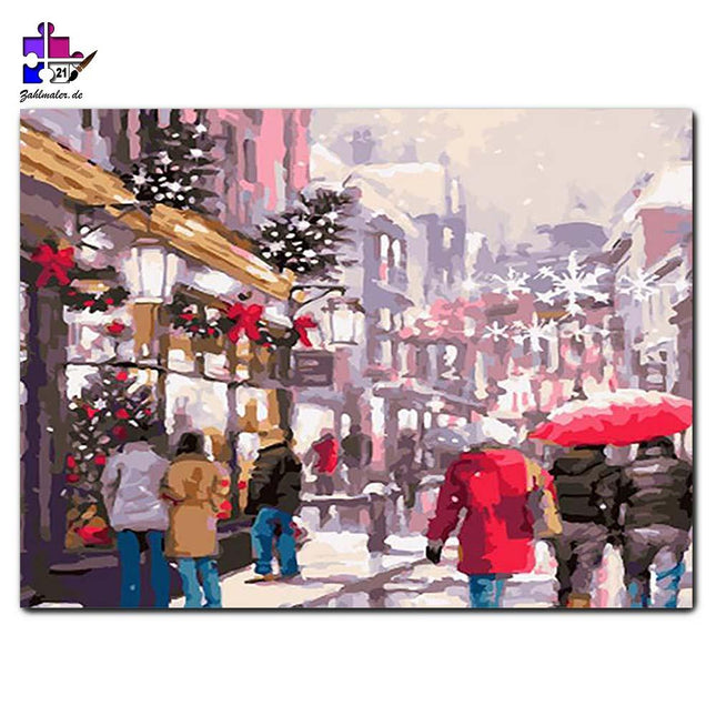 Verschwommener Weihnachtsmarkt in der Innenstadt | Malen nach Zahlen-Zahlmaler.de