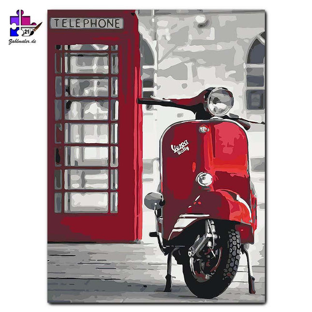 Vespa und Telefonzelle - London oder Venedig | Malen nach Zahlen-Zahlmaler.de