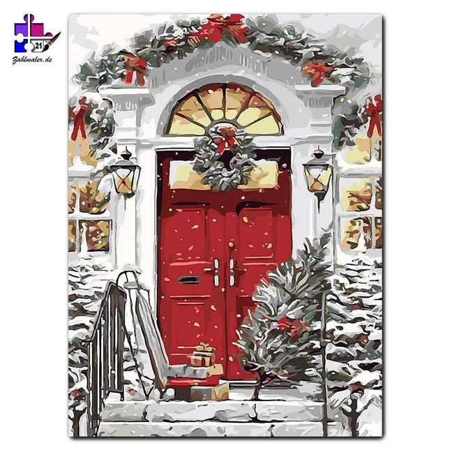 Vor der Tür zu Weihnachten | Malen nach Zahlen-Zahlmaler.de