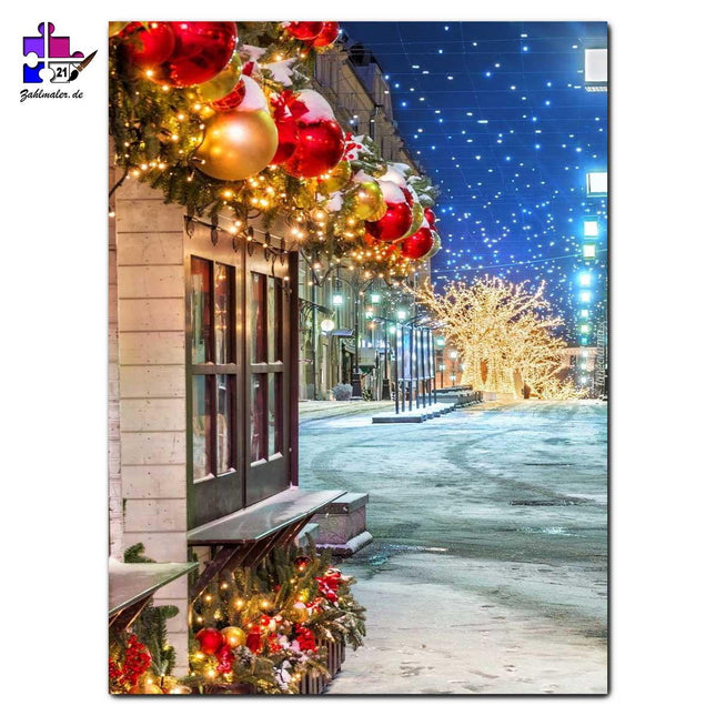 Weihnachtlich geschmückte Strasse | Malen nach Zahlen-Zahlmaler.de