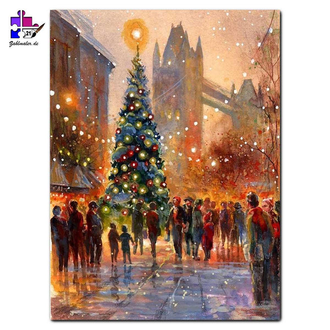 Weihnachtsbaum auf Londoner Platz | Malen nach Zahlen-Zahlmaler.de