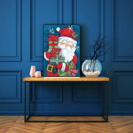 Weihnachtsmann und der Geschenkestapel | Malen nach Zahlen-Zahlmaler.de