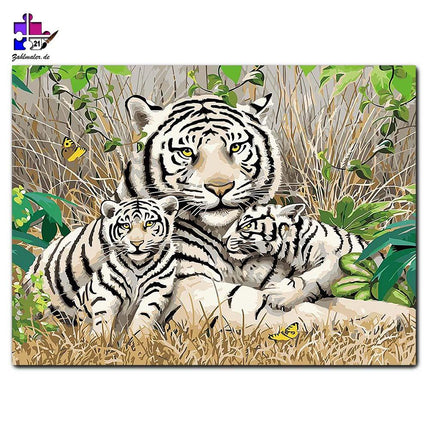 weiße Tigermama und ihre Kinder | Malen nach Zahlen-Zahlmaler.de