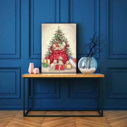 Welpen als Geschenk unter Tannenbaum | Malen nach Zahlen-Zahlmaler.de