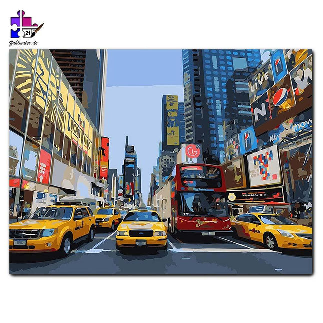 Yellow Cabs vor Wolkenkratzern | Malen nach Zahlen-Zahlmaler.de