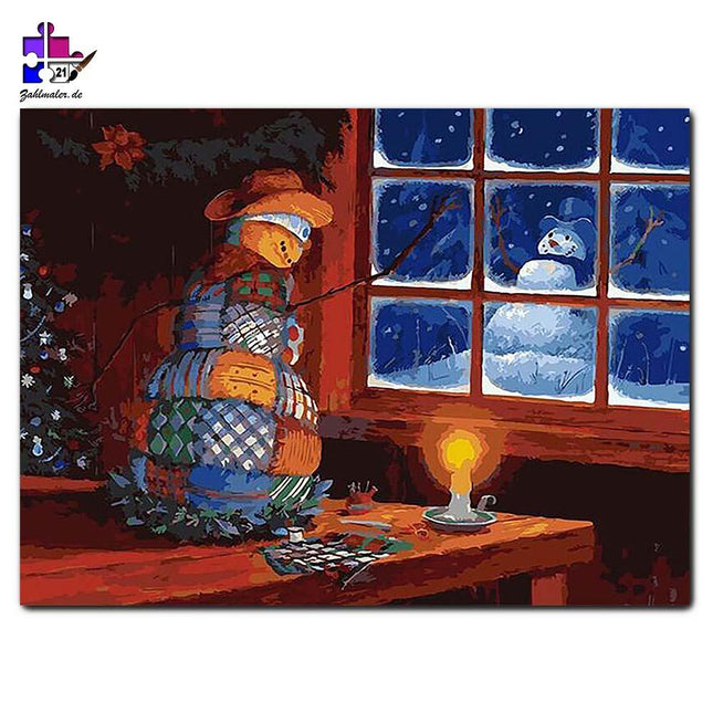 Zwei gute Freunde die Schneemänner | Malen nach Zahlen-Zahlmaler.de