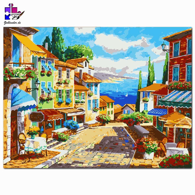 Ausblick auf das Meer in Italien | Malen nach Zahlen-Zahlmaler.de